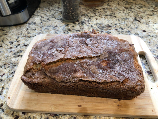 Sliced Amish cinnamon swirl bread with layers of cinnamon sugar