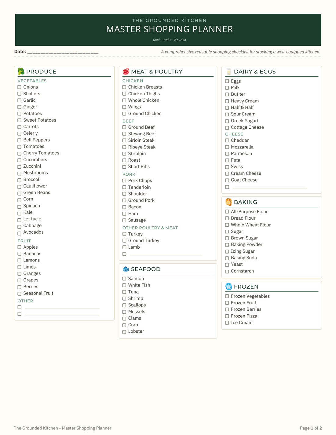 Grounded Kitchen Master Shopping Planner