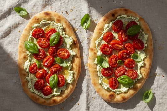Herbed Ricotta Flatbreads with Roasted Cherry Tomatoes & Honey
