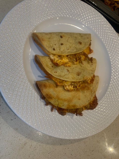 Overhead of three tacos 