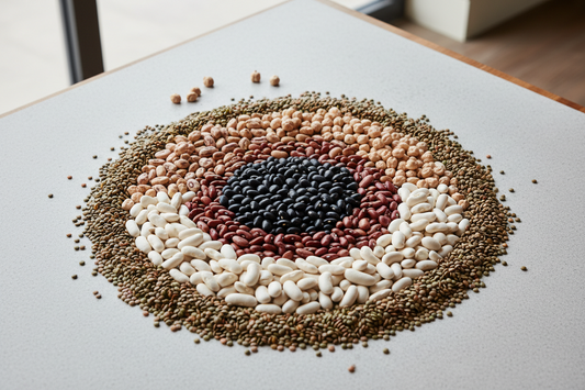 Various types of dried beans displayed in piles showing different sizes and varieties for digestive comparison