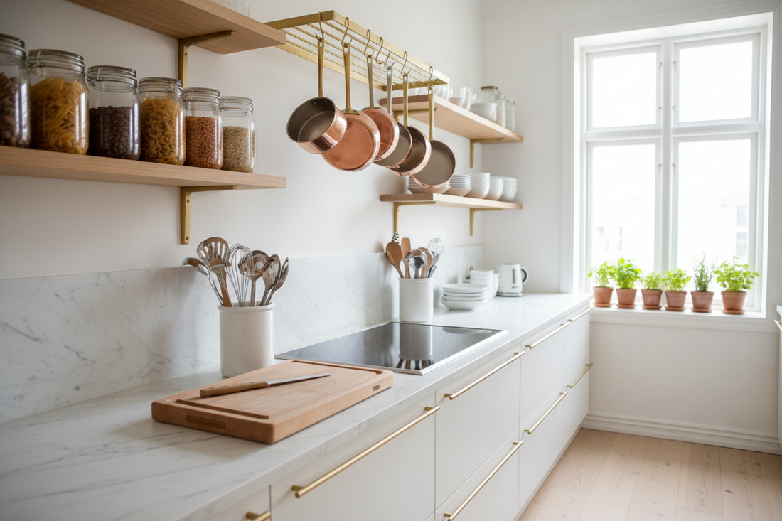 Well-organized home kitchen with essential cooking tools and equipment