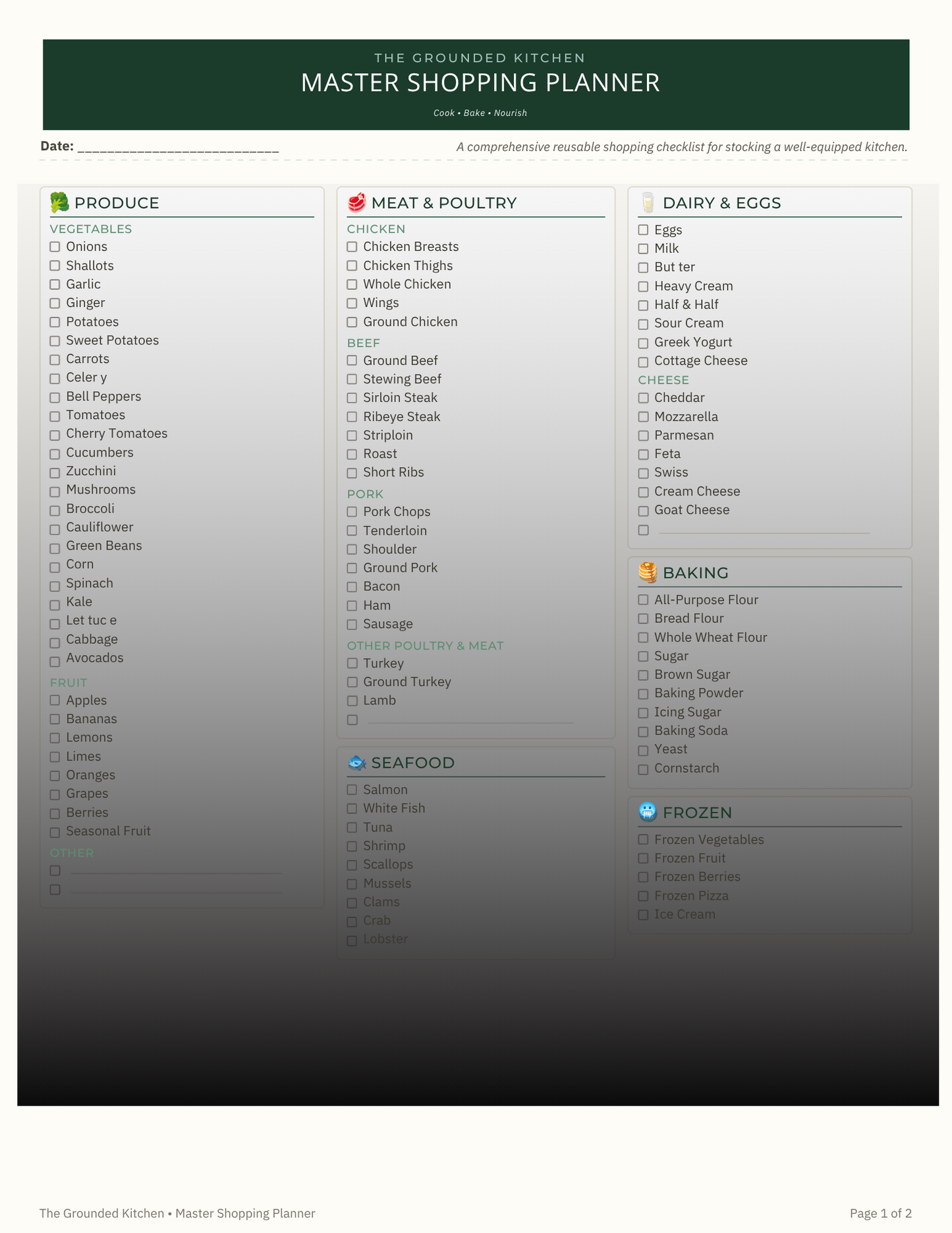Grounded Kitchen Master Shopping Planner